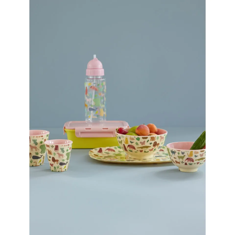 Rice DK Plastic Kids Drinking Bottle - Sweet Jungle Print with Soft Pink Lid - 450ml