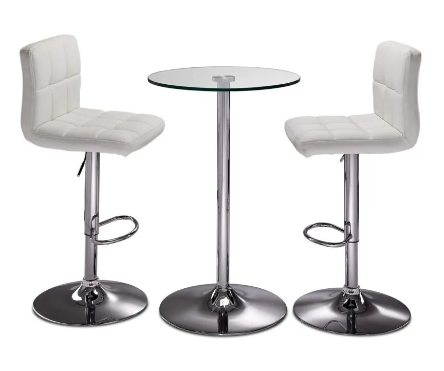 Roxanne 3-Piece Counter Height Round Dining Set - Glass, Chrome, White