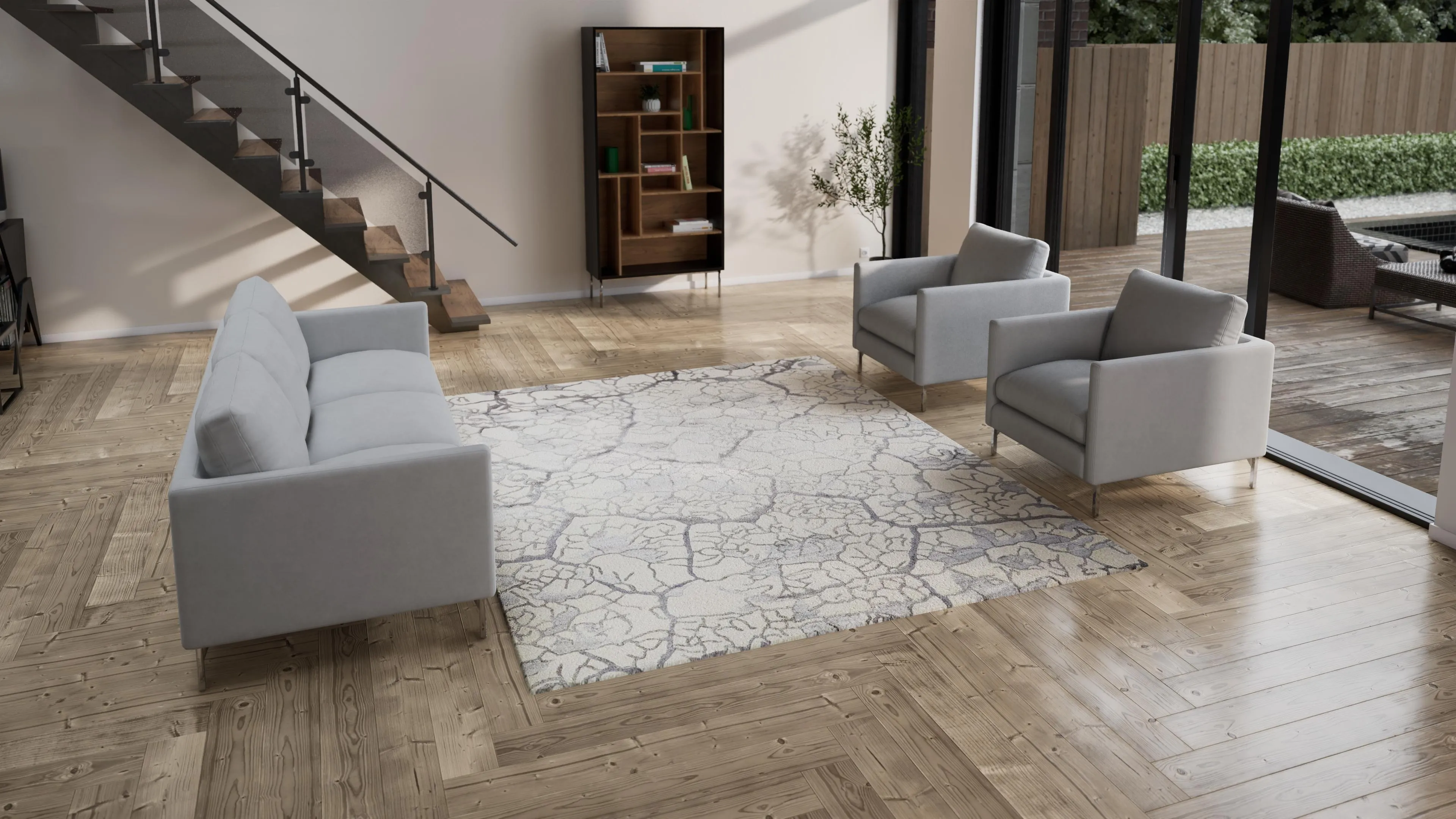 Sapphire Essentials Damask Contemporary Bamboo Rug