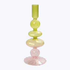 Short Ombre Ornamental Glass Candlestick
