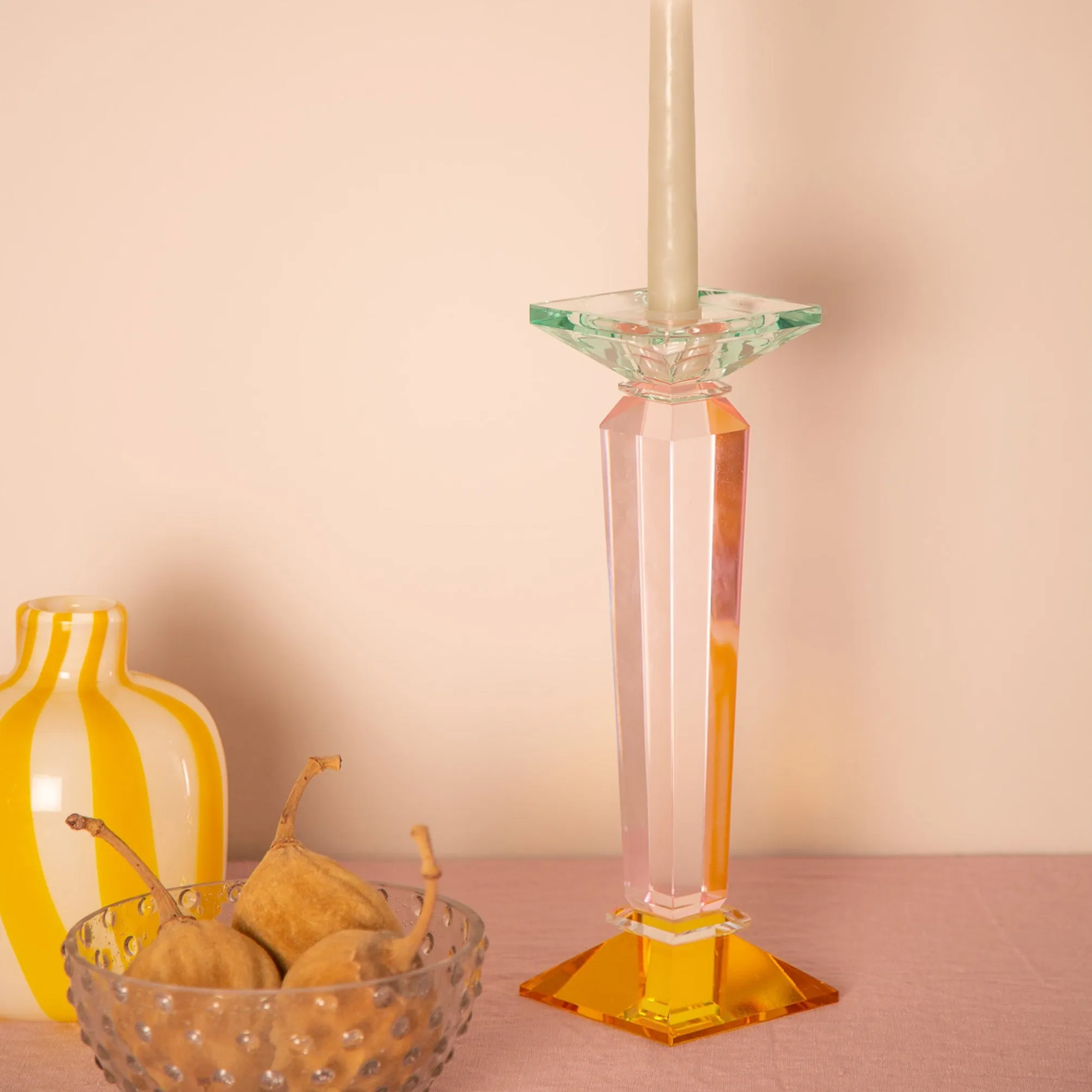 Tall Column Ornamental Crystal Candle Holder