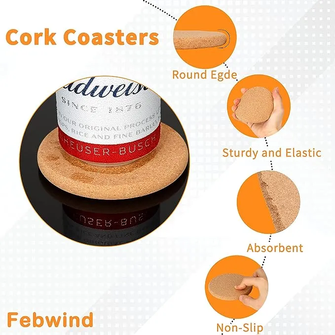 Thick Natural Cork Round Coasters (Set of 10)