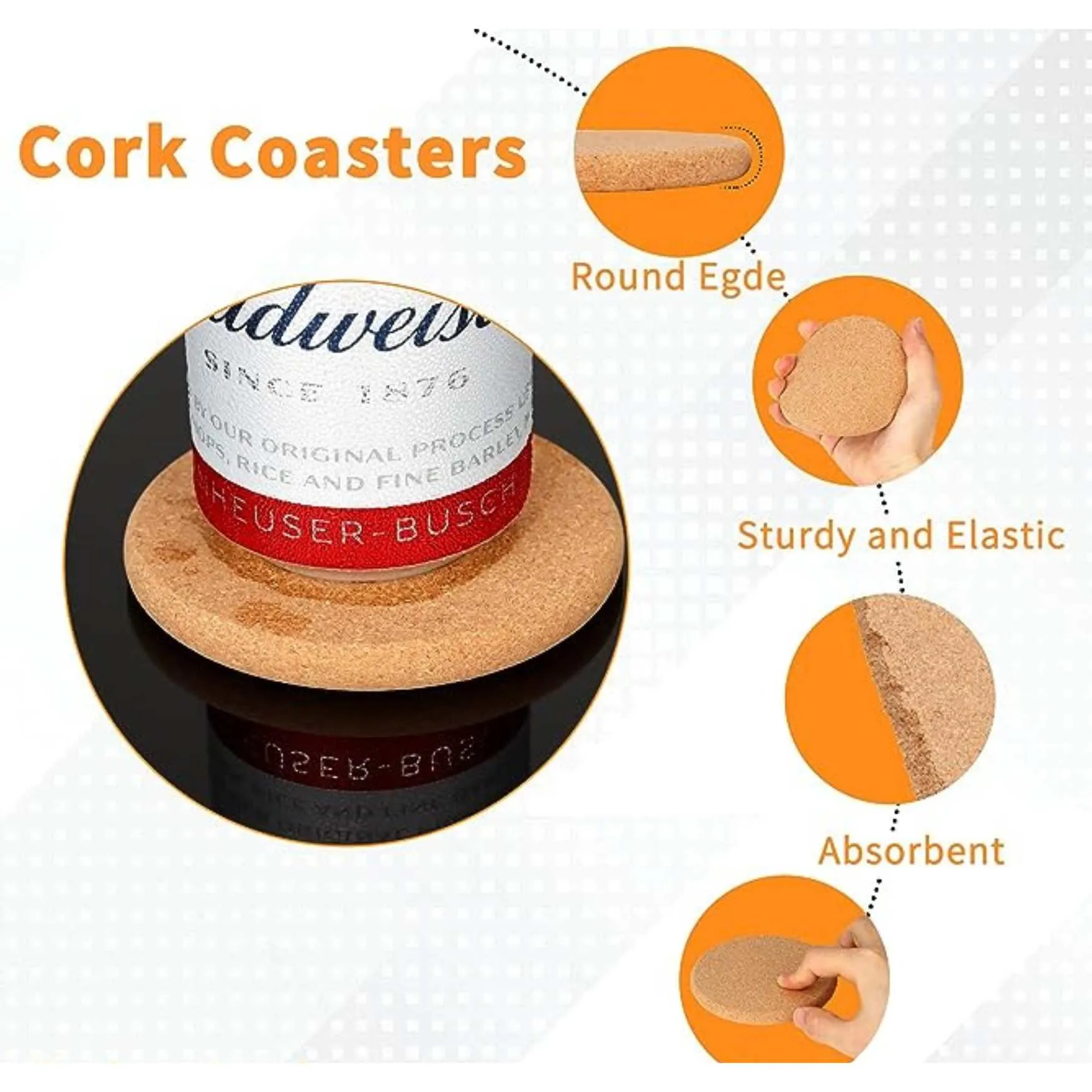 Thick Natural Cork Round Coasters (Set of 4)