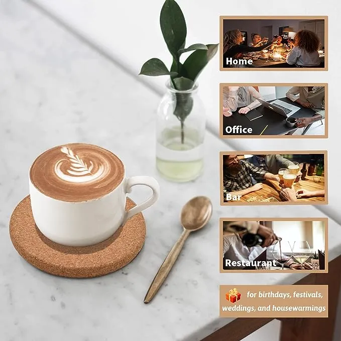 Thick Natural Cork Round Coasters (Set of 6)