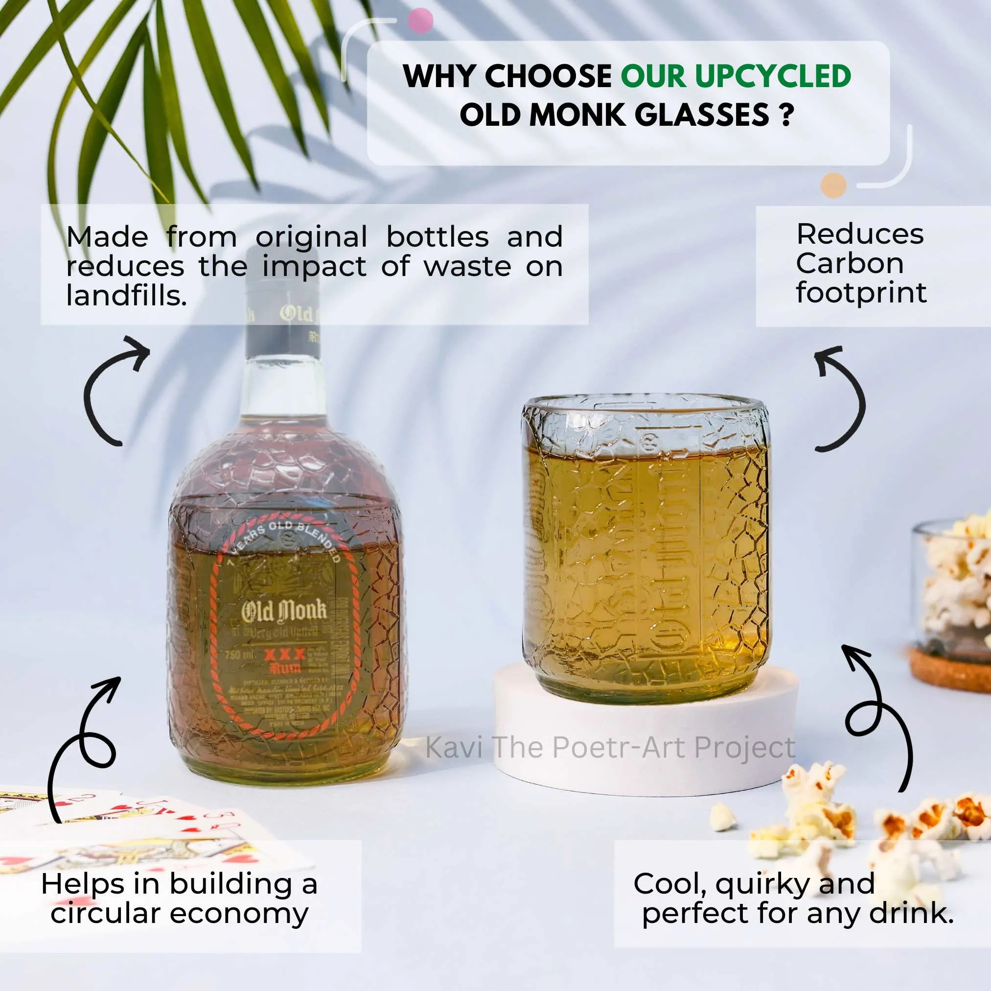 Upcycled Old Monk big Glasses 600ML  (Set of SIX)