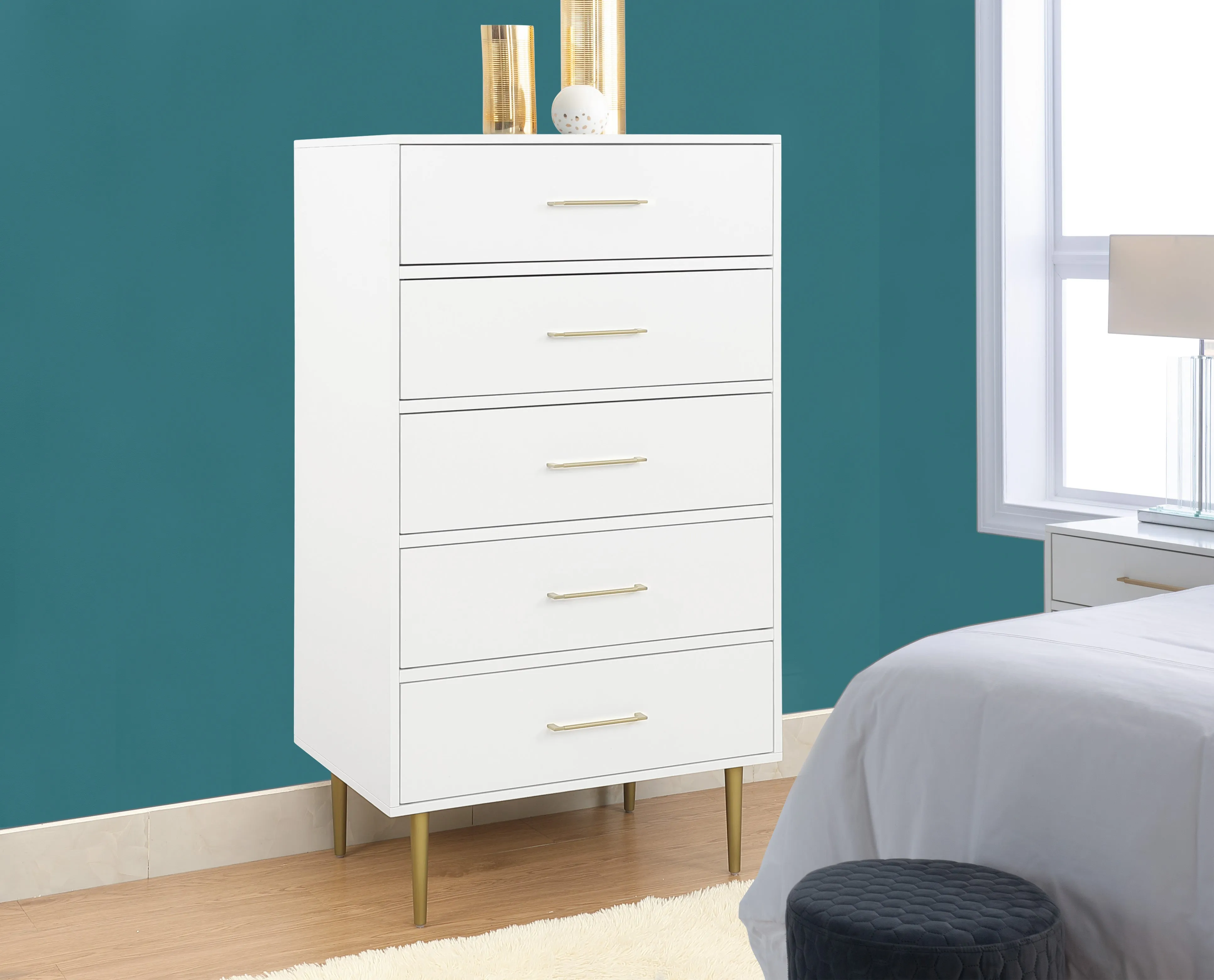 Valerie Glam 5-Drawer Chest - White