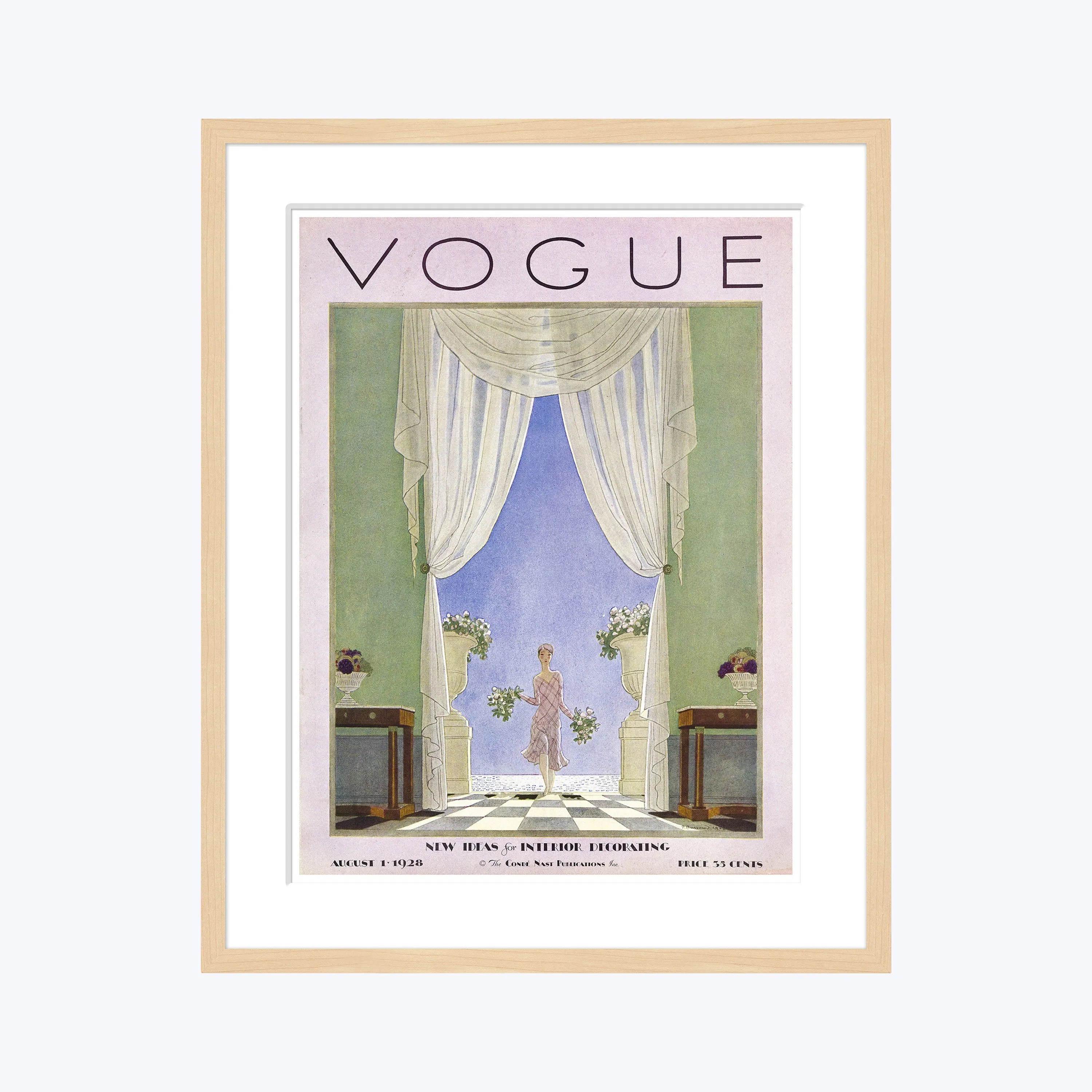Vintage Vogue Cover, "Woman Carrying a Bouquet", Pierre Brissaud