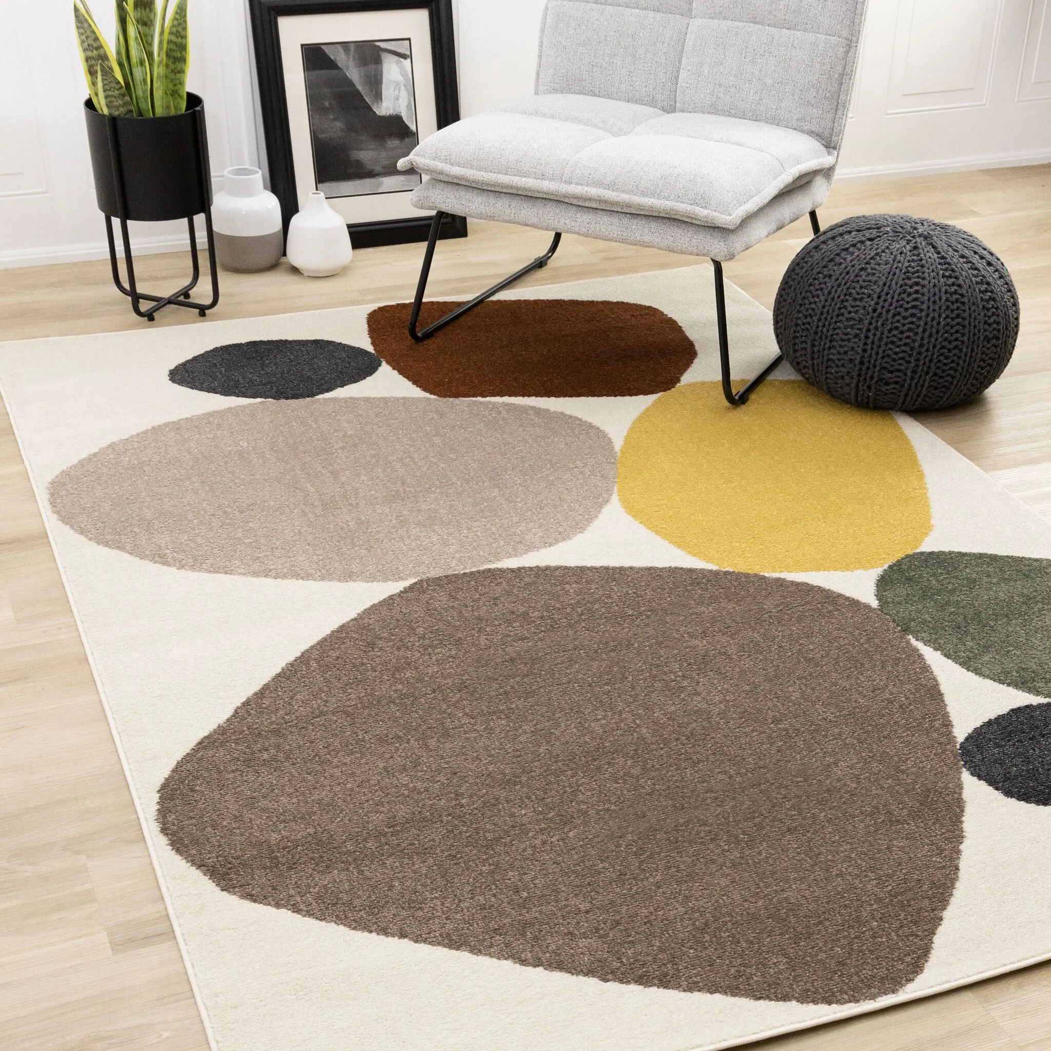 Warm Elements 6'7" x 9'6" Pebbles Design Area Rug - Cream