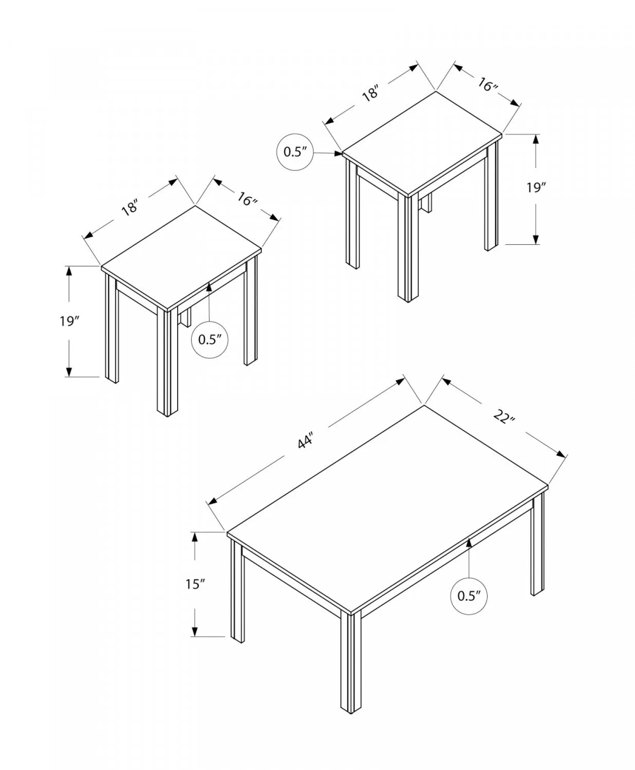 Zoey 3-piece Coffee Table Set - Taupe